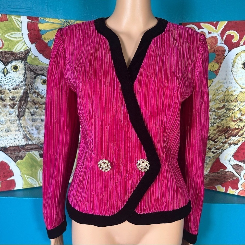 Talbots Blazer Jacket Women's Size 4 Pink Black Velvet Trim Satin USA